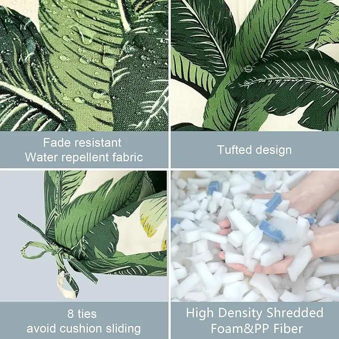 LVTXIII Outdoor Seat/Back Chair Cushion Patio Tufted High Back Cushion, Seasonal Replacement Rocking Chair Cushion with Ties (22” W x 20D”, Set of 2, Swaying Palms Green) by GreenHaven Gardens