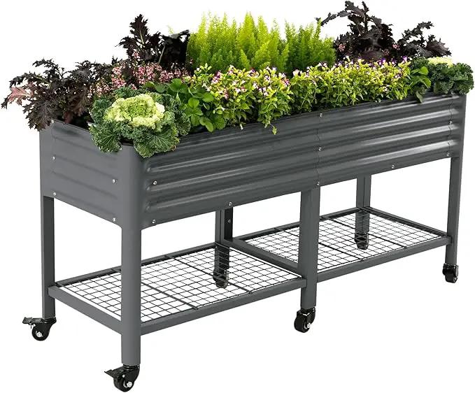 Rolling Elevated Raised Garden Bed-V Series, 2' x 6' Garden Beds with Legs & Storage Rack for Patio & Porch, 1000 Lbs Weight Capacity, Outdoor Planter Box for Vegetables Flower Herbs, Modern Gray by GreenHaven Gardens