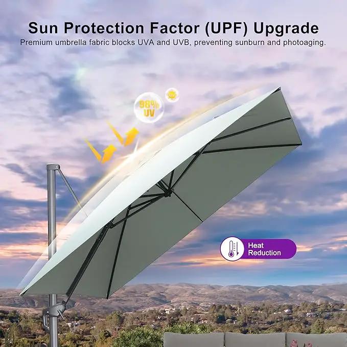PURPLE LEAF 10 FT Cantilever Patio Umbrella Outdoor Aluminum Offset Square Umbrella with 3 Years Fade Resistance Recycled Fabric and 360-degree Rotation for Deck Pool Garden, Mint Green by GreenHaven Gardens
