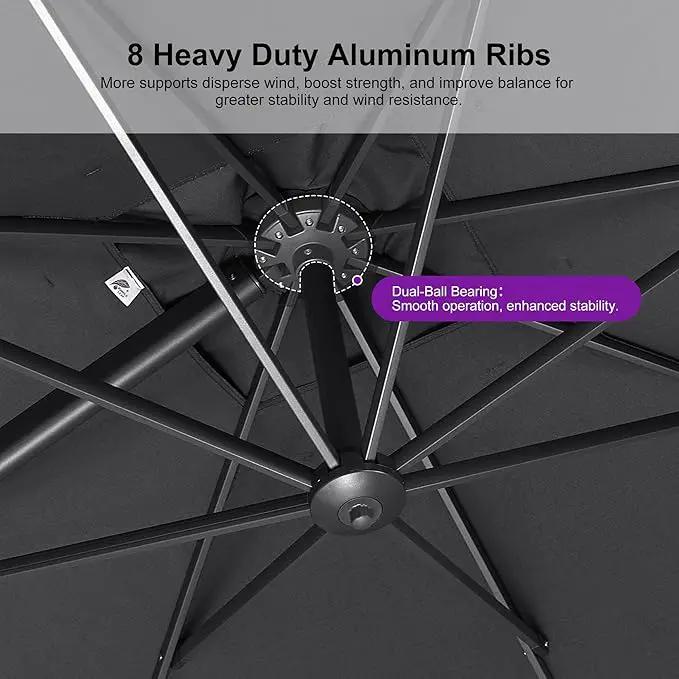 PURPLE LEAF 10' X 13' Rectangle Patio Umbrella Outdoor Large Aluminum Cantilever Umbrella with 3-Year Fade Resistance Recycled Fabric and 360-degree Rotation for Deck Pool Garden, Mist Grey by GreenHaven Gardens