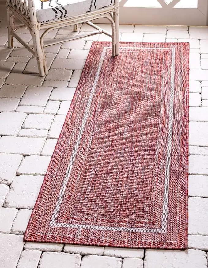 Unique Loom Outdoor Border Collection Area Rug - Soft Border (2' x 6' 1" Runner, Rust Red/ Ivory) by GreenHaven Gardens