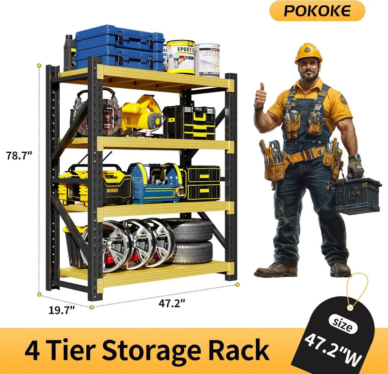 Garage Shelving Unit, 4 Tier Heavy Duty Racks, Easy Assembly, Metal Racks with Adjustable Shelves, 3000 LBS Load Capacity,for Warehouse,Basement (Black&Yellow, 19.7" D x 47.2" W x 78.7" H) by GreenHaven Gardens