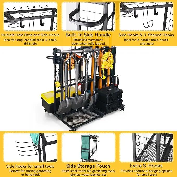 Garden Tool Organizer - Heavy Duty Garage Storage and Organization with Wheels - Large Garden Tool Storage Holder for Lawn Yard Patio Shed,Garage Shovel Rack by GreenHaven Gardens