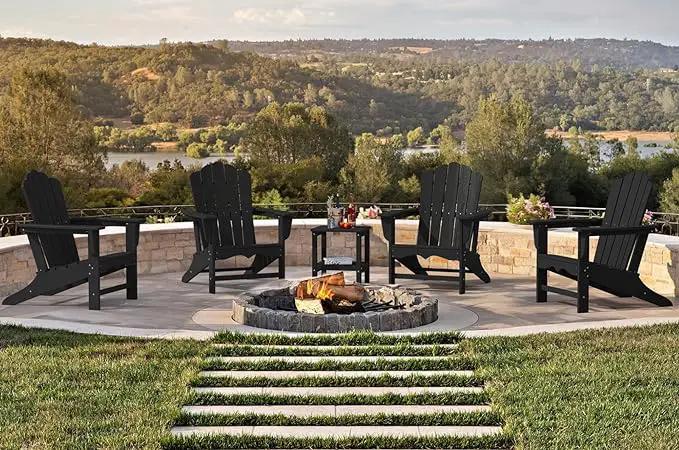 KINGYES HDPE Adirondack Chair, Classic All-Weather Adirondack Chair Set of 4, Black by GreenHaven Gardens