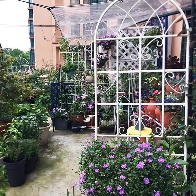 Metal Garden Trellis Rustproof Trellis for Climbing Plants Outdoor Flower Support Butterfly Deco (Cream White-4 Pack, 71"x19.7") by GreenHaven Gardens