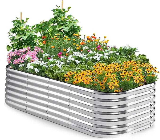 Quictent Raised Garden Bed Kit Oval Galvanized Metal Planter Box Tall for Vegetables Outdoor Backyard, Rubber Strip Edging Included, Silver 6x3x2 ft by GreenHaven Gardens