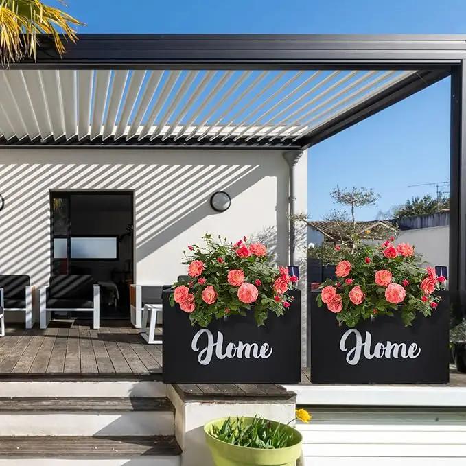 Metal LED Planter Box Rectangular Block - Galvanized Steel Long Planters Box with Solar Light Outdoor All-Weather Use with Drainage Holes for Cafe Bar Mall Patio/Porch/Entrance, 35.5×24×12IN（Home） by GreenHaven Gardens