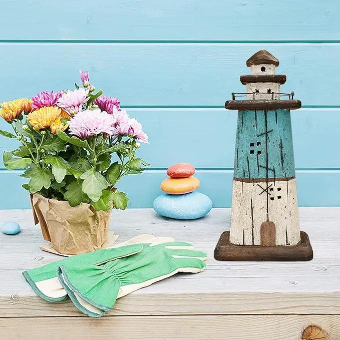 Attraction Design Wooden Lighthouse Decor, Decorative Nautical Lighthouse Rustic Ocean Sea Beach Themed Lighthouse Decoration, Handcrafted Tabletop Nautical Themed Home Decor Bathroom Decor (13“H) by GreenHaven Gardens