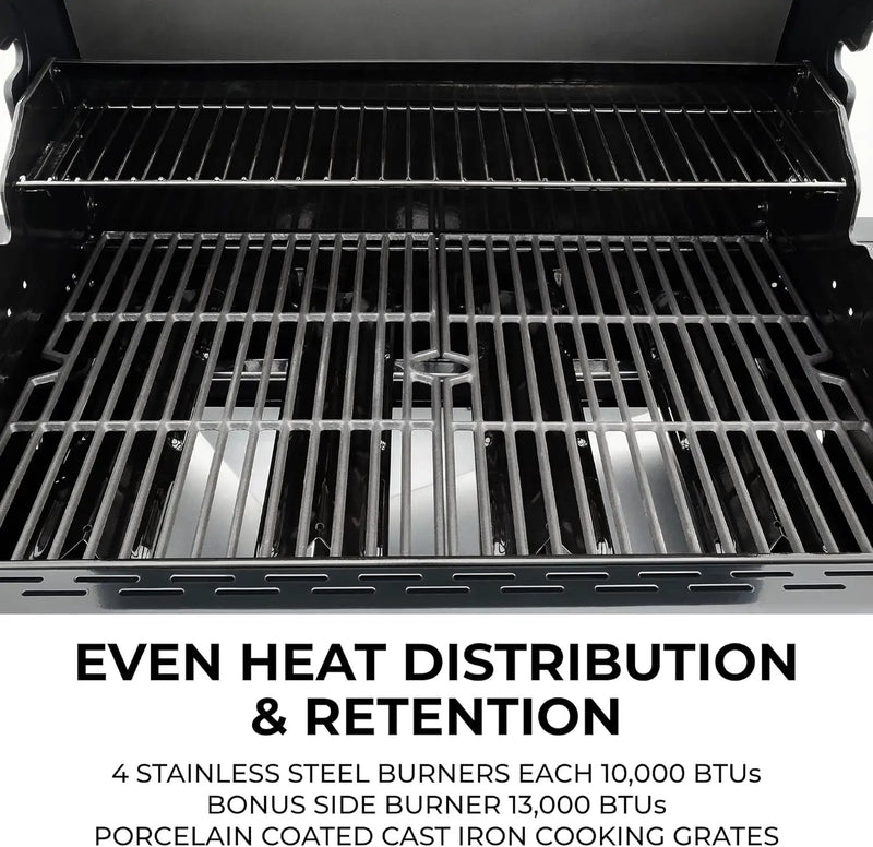 Kenmore 4-Burner Gas Grill with Side Burner, Outdoor BBQ Grill, Propane Gas Grill, Cast Iron Cooking Grates, Electronic Ignition, Warming Rack, Open Cart Design, 53000 BTUs, Stainless Steel and Black by GreenHaven Gardens