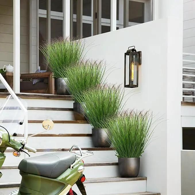 24Pcs Artificial Grass Plants, Faux Shrubs Wheat Grass, Artificial Tall Grass Fake Plants for Outdoor Decor,Artificial Greenery Stems Weed for Room Indoor Home Decor（Green Red Tail） by GreenHaven Gardens