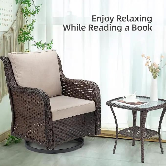 Towallmark Outdoor Swivel Wicker Glider Patio Chairs with Table Set, 3 Pieces Outdoor Bistro Set with 4”Thick Cushions and Coffee Table for Porch, Balcony, Deck (Beige) by GreenHaven Gardens