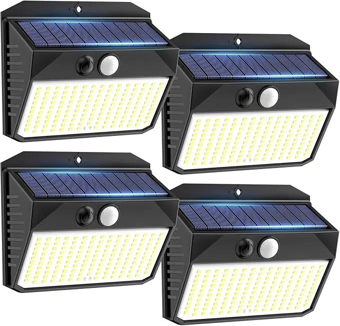 Solar Motion Sensor Fence Lights - Outdoor 4 Pack, 150 LED with 3 Modes, IP65 Waterproof, Solar Powered by GreenHaven Gardens