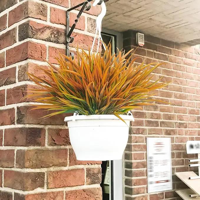 Uieke 12 Bundles Artificial Outdoor Plants UV Resistant Fake Grass Plants Faux Plastic Plants Greenery Shrubs for Home Garden Pathway Window Box Front Porch Cemetery Fall Decor, Autumn Orange by GreenHaven Gardens