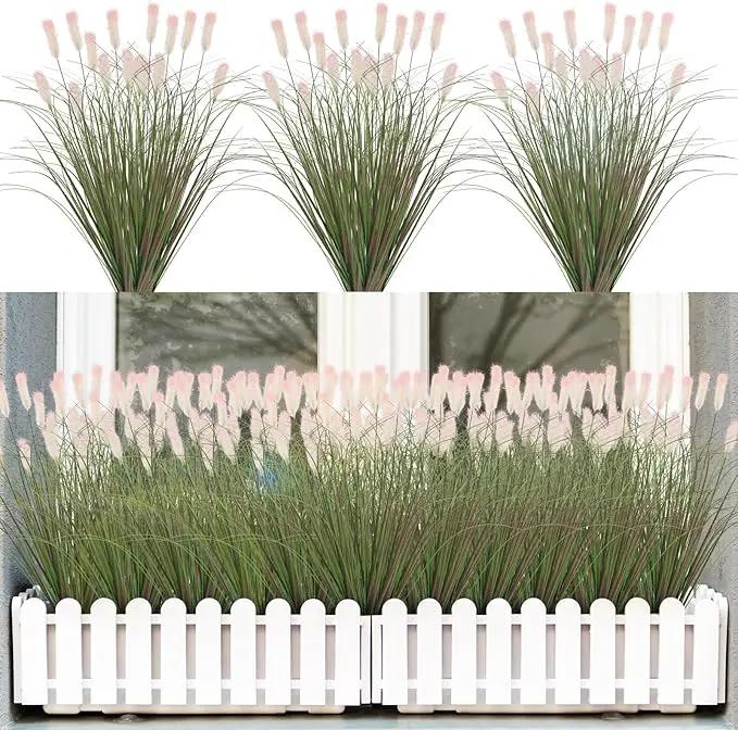 Artificial Grasses Plants Oudoor 24 Bunches Onion Grass Greenery with Plush Faux Fake Shrubs Plant Onion Wheat Grass for Outside Garden Indoor House Home Office Décor (Light Purple & Pink Plush by GreenHaven Gardens