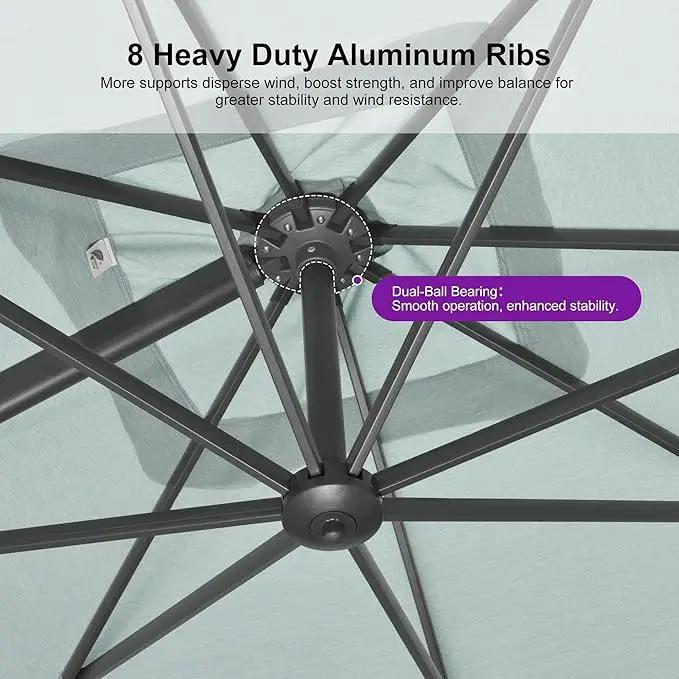 PURPLE LEAF 9 FT Cantilever Patio Umbrella Outdoor Aluminum Offset Square Umbrella with 3 Years Fade Resistance Recycled Fabric and 360-degree Rotation for Deck Pool Garden, Mint Green by GreenHaven Gardens