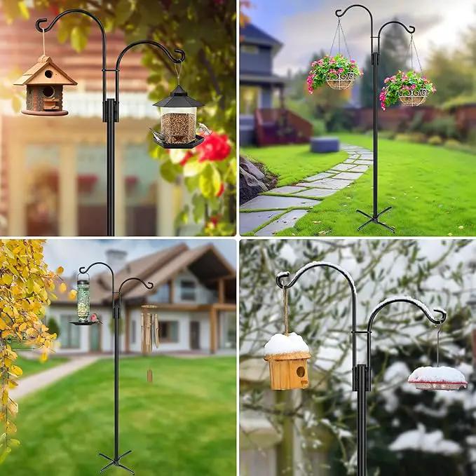 XDW-GIFTS Double Shepherds Hooks for Outdoor, 2-Pack Heavy Duty Garden Pole for Hanging Bird Feeder, Plant Baskets, Solar Light Lanterns, Garden Plant Hanger Stands with 5 Base Prongs by GreenHaven Gardens