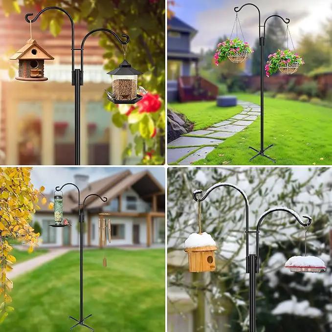 XDW-GIFTS Double Shepherds Hooks for Outdoor, 2-Pack Heavy Duty Garden Pole for Hanging Bird Feeder, Plant Baskets, Solar Light Lanterns, Garden Plant Hanger Stands with 5 Base Prongs by GreenHaven Gardens