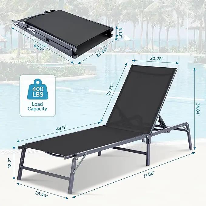 Outdoor Chaise Lounge Chair Set of 2, Foldable & Assemble-Free, 6 Adjustable Positions, Durable Rust-Resistant Frame, Portable Outdoor Pool Lounge Chairs for Pool Patio Beach, Black by GreenHaven Gardens