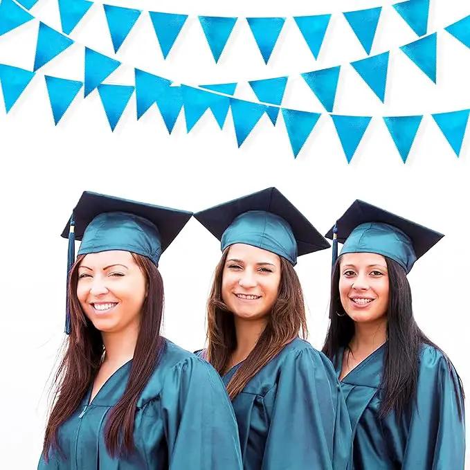 Sky Blue Party Decorations - Light Blue Triangle Pennant Banner Flag - Metallic Fabric Bunting for Graduation, Wedding, Retirement, Birthday, Under The Sea, Nautical, Ahoy, Party Decor Supplies by GreenHaven Gardens