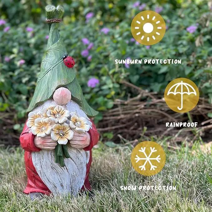 Garden Gnome Statue Outdoor Decor, Solar Garden Gnome Figurine Light, Resin Statues Sculpture for Patio Yard Lawn Outdoor Decorations by GreenHaven Gardens