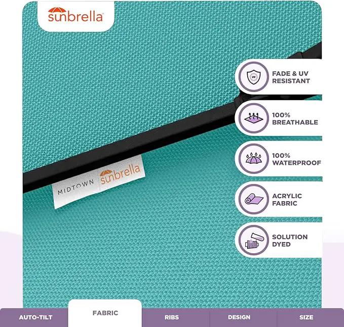 Midtown Umbrellas Sunbrella Umbrella 9 Feet Outdoor Umbrella With Sunbrella Aruba Acrylic Fabric - Auto-Tilt Aluminum Frame Patio Umbrella For Backyard, Deck, Garden, Pool - Black Pole by GreenHaven Gardens