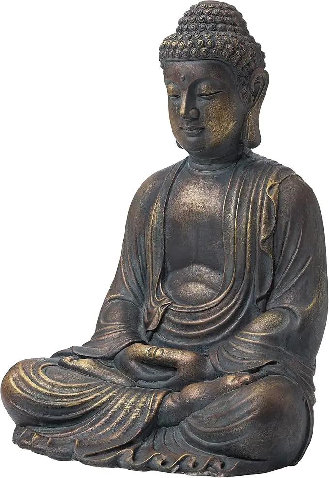 Glitzhome GH20384 22.75" Indoor Outdoor Sitting Meditating Buddha Zen Statue, 22.75 Inch Tall, Bronze by GreenHaven Gardens