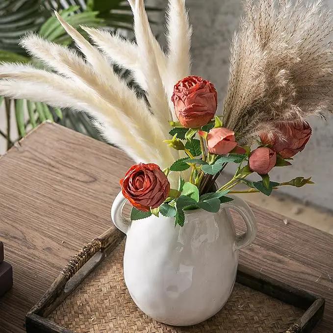 Kimdio White Ceramic Vase with 2 Handles, Modern Farmhouse Vases for Home Decor, Rustic Pottery Vase, Decorative Terracotta Flower Vase, Clay Small Vase, Centerpieces for Dining Table by GreenHaven Gardens