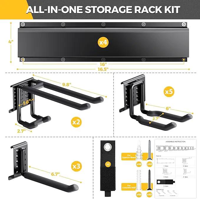 LBT 66" Garage Tool Organizer Wall Mount - 720lbs Garden Tool Organizer with Adjustable Hooks, Heavy Duty Metal Garage Storage Rack, Anti-Rust Shed Rack Holder Hanging Rake Broom Mower Snowboard by GreenHaven Gardens