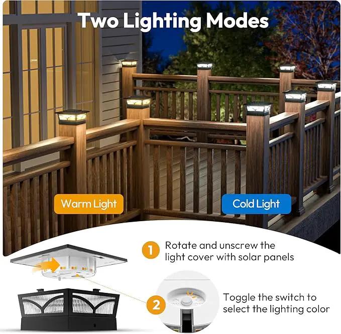 NIORSUN Solar Post Cap Lights Outdoor, 2 Modes LED, Deck Fence Post Solar Lights for 3.5x3.5 4x4 Caps Patio Garden Decoration, Warm White/Cool White Lighting Black 6 Pack by GreenHaven Gardens