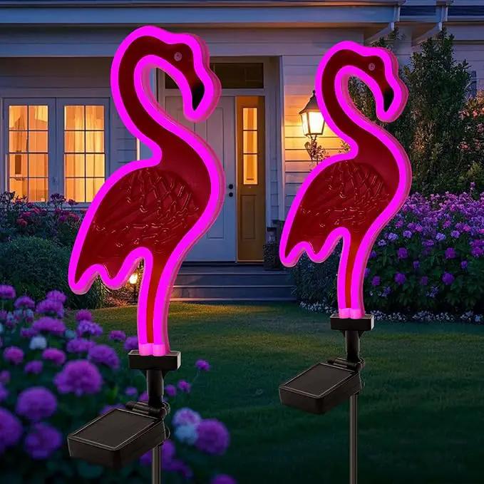 Solar Flamingo Pink Neon Light - 2Pack 42 inch Metal Garden Stake Lights, Flamingo Gifts for Women Path Lighting for Yard Lawn Patio Walkway Decor by GreenHaven Gardens