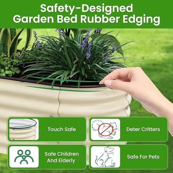 Raised Garden Bed 5x2x1.4 Ft Planter Box Outdoor with Rubber Edge Zinc-Aluminum-Magnesium Stainless Steel Durable Metal Garden Beds Kit for Vegetables, Flowers, Herbs and Succulents（Ivory） by GreenHaven Gardens