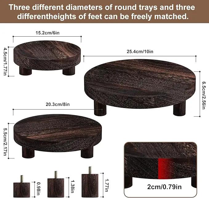 3 Pcs Wood Plant Stand Indoor Outdoor, Round Wood Riser for Decor 6/8/10" Wooden Stool Display Stand Flower Pot Holder Small Planter Tray Modern Potter Decorative for Desktop Counter Room by GreenHaven Gardens