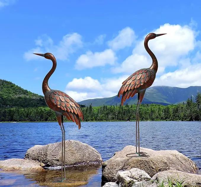 chisheen Outdoor Garden Crane Statues and Sculptures Metal Yard Art Statue for Garden Decoration Large Size (2) by GreenHaven Gardens
