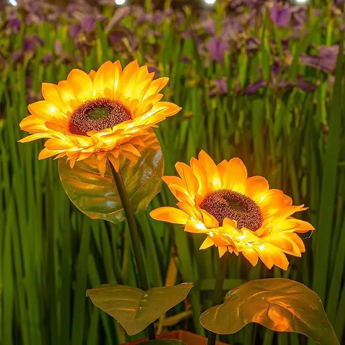 Dazzle Bright Sunflower Shape Solar LED Lights, 2 Pack Garden Waterproof Decorative with Stake for Outdoor Yard Pathway Outside Patio Lawn by GreenHaven Gardens