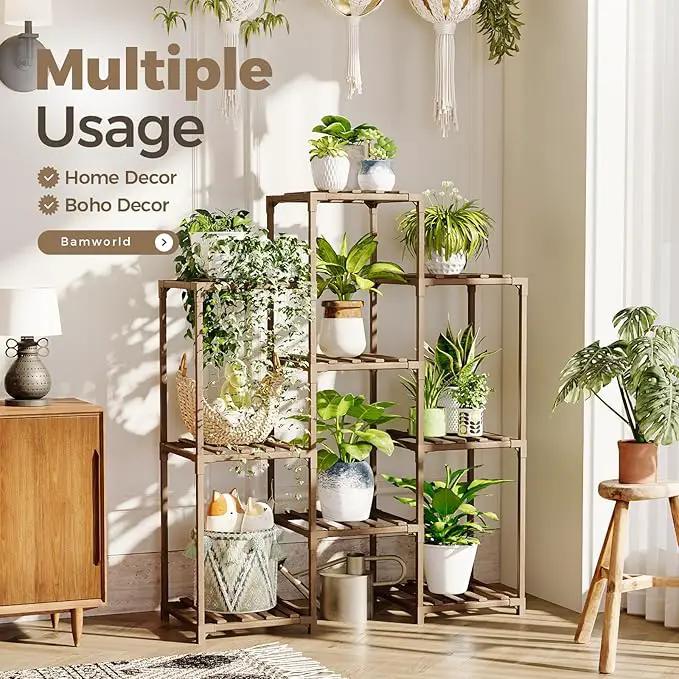 Bamworld Plant Stand Indoor Plants Shelf Outdoor Wood Plant Rack for 4 Tiers Large Flower Stand for Multiple Plants Ladder Plant Holder for Living Room Boho Home and Gardening by GreenHaven Gardens