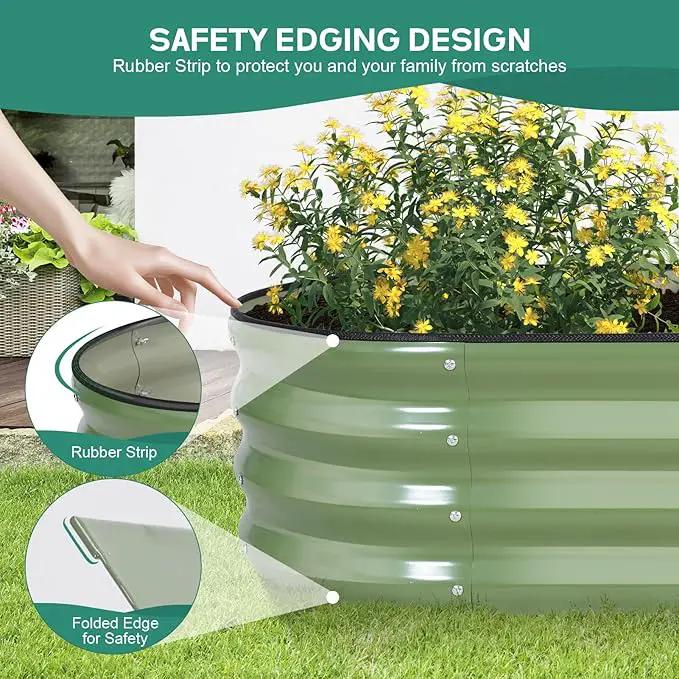 Galvanized Raised Garden Bed - 8×2×1ft Planter Raised Beds for Gardening | Oval Metal Garden Planter Box with Safety Edging and Bracing Rods for Vegetables Fruits and Flowers Oliver Green by GreenHaven Gardens
