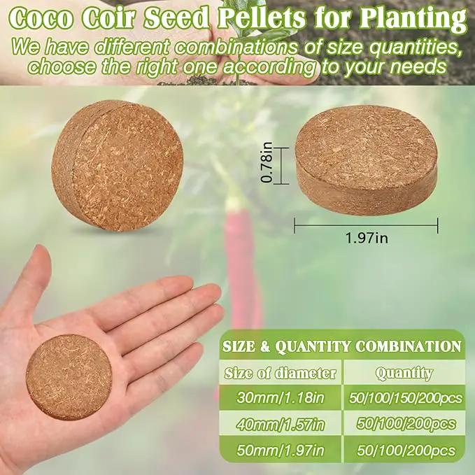 ZeeDix 50pcs 50mm Coco Coir Pellets, Compressed Soil Pellets Coconut Coir Seed Starter Discs Seed Starting Pellets Discs Potting Soil for Outdoor Plants Flowers Bonsai Herbs and Vegetables by GreenHaven Gardens