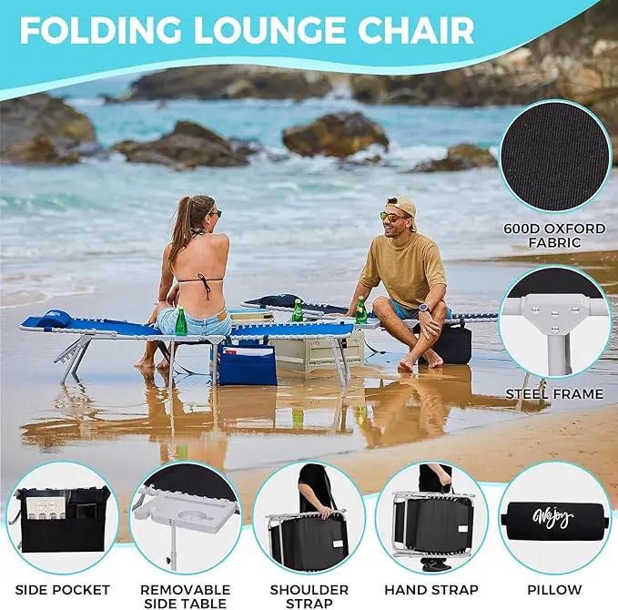 #WEJOY 2 Pack Outdoor Chaise Lounge Chair - Portable Folding Patio Pool Lounge Chair, 5 Positions Adjustable Reclining Camping Chair with Side Table,Shoulder Strap, Pillow for Beach Sunbathing Lawn by GreenHaven Gardens