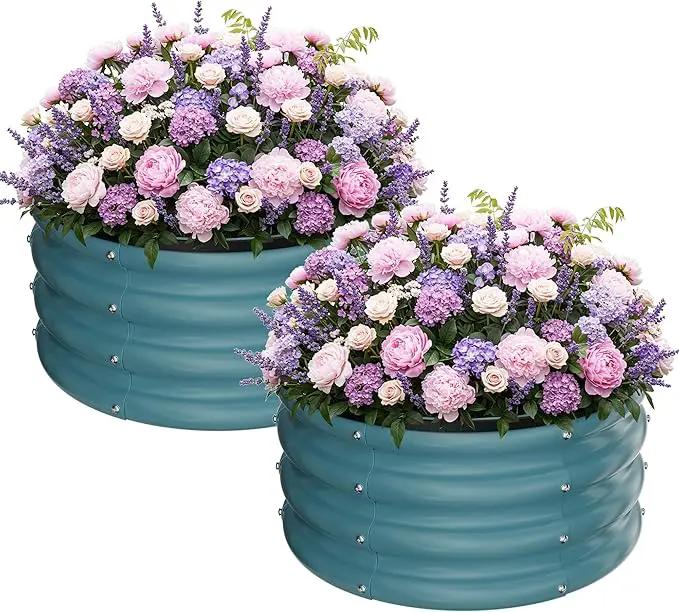 ZXZYHFTY Round Galvanized Raised Garden Bed kit,Blue Outdoor Garden Raised Planter Box, Round Large Metal Raised Garden Beds for Vegetable 2 * 2 * 1ft 2 Pcs by GreenHaven Gardens