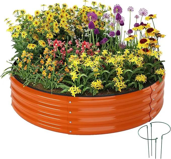 Galvanized Metal Planter Round Raised Garden Bed Kit for Gardening Outdoor，2x2x1ft Grow Garden Box Raised Flower Bed，Round Galvanized Planter Outdoor Metal Fire Pit Ring by GreenHaven Gardens
