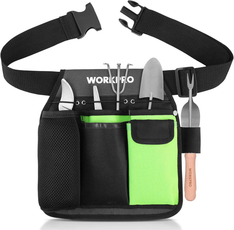 WORKPRO Garden Tool Belt, 5-Pocket Single Side Gardening Tool Pouch with Adjustable Waist Strap, Utility Garden Waist Bag for Women, Ideal for Gardening, Carpentry, and DIY Projects by GreenHaven Gardens