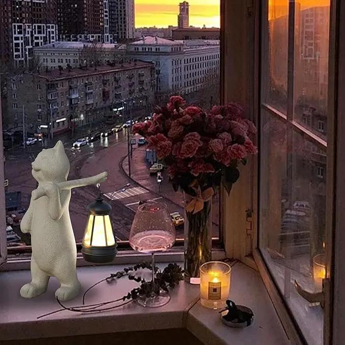 Solar Powered Garden Resin Statue Lights, 10 Inch Waterproof Outdoor Animal Cute Cat Figurine Lights, Suitable for Patios, Balconies, Lawns, Courtyards, Etc. (Walking) by GreenHaven Gardens