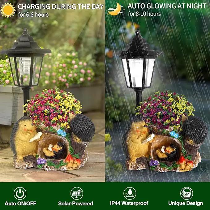 Solar Garden Statue Hedgehog Figurine,Flower Pots Planters Pots for Succulent,Garden Sculpture for Patio Balcony Yard Lawn Decor,Unique Gift for Dad Mom Grandma by GreenHaven Gardens