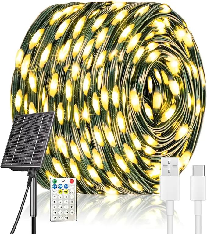 Solar Christmas Lights, 640 LED Solar String Lights 203ft 19 Modes Outdoor String Light for Xmas Trees, Festival, Balcony, Garden Decoration,Warm White by GreenHaven Gardens