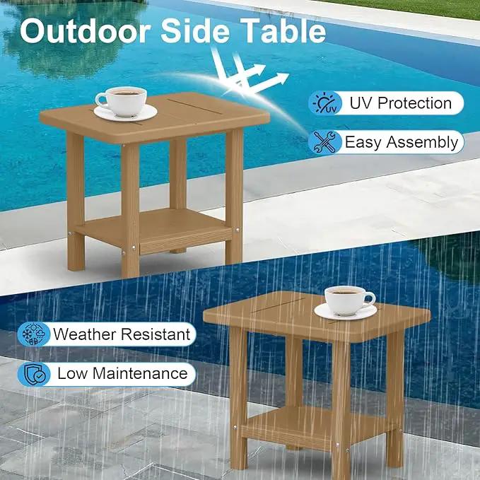 Outdoor Side Table - 2-Tier Storage All Weather Outdoor End Table for Patio - HDPE Morden Easy Maintenance Adirondack Side Table for Pool Porch Balcony Garden Lawn Backyard Outside Indoor by GreenHaven Gardens