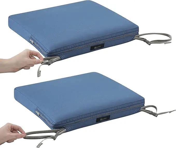 Classic Accessories Ravenna Water-Resistant 17 x 15 x 2 Inch Patio Seat Cushion, Empire Blue, Chair Seat Cushion by GreenHaven Gardens