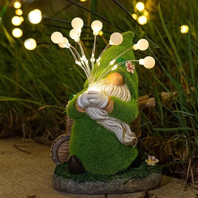 mopha Garden Gnomes Statues Outdoor Decor, Funny Solar Powered Fairy Firefly Lights Lawn Ornaments, Resin Figurines Outside Decoration Clearance Gardening Gift by GreenHaven Gardens
