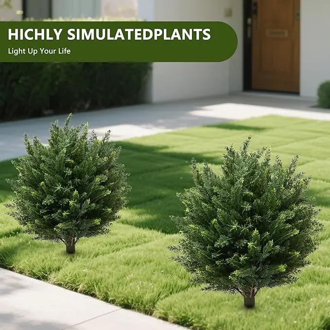 28" UV Resistant Artificial Shrubs for Outdoors - Real Looking Faux Bushes, Fake Cedar Trees, Outdoor Faux Ball Plants & Topiaries - Set of 2 Artificial Shrubs, Artificial Bushes for Garden Decor by GreenHaven Gardens