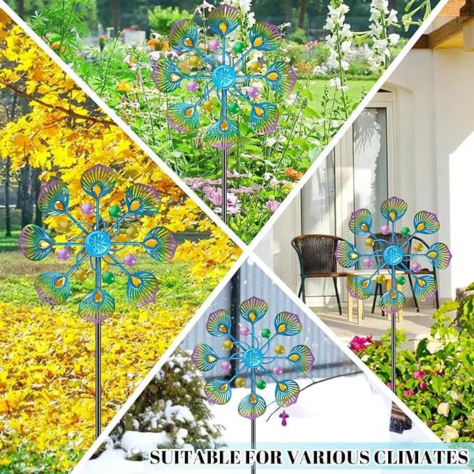 Peacock Wind Spinner Outdoor, Standing Wind Sculpture Yard Art Decorations, Metal Windmill for Patio Lawn & Garden Decor (2pcs-Blue Green) by GreenHaven Gardens