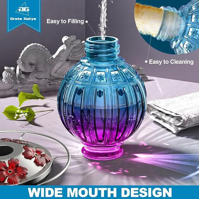 Glass Hummingbird Feeder for Outdoors Hanging, 26Oz Bird Nectar Feeder with Perch & 5 Flower Feeding Ports, Leak Proof for Outside Garden Decor Backyard, Gifts for Women Mom, Purple Blue by GreenHaven Gardens